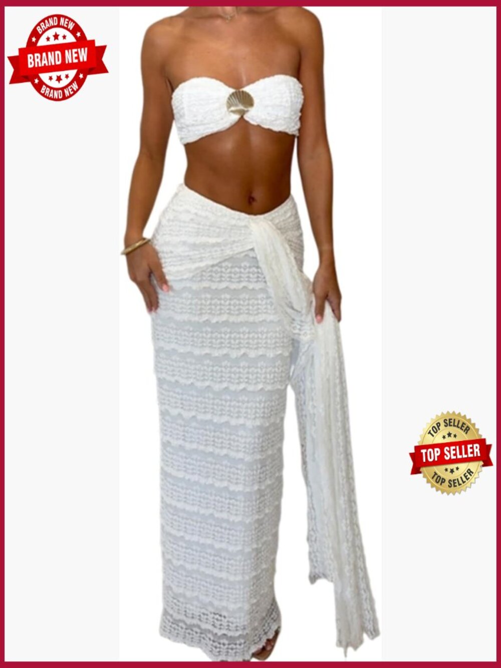 Women's Boho Tube Top & Wrap Maxi Skirt Set, 2 Piece Summer Outfit